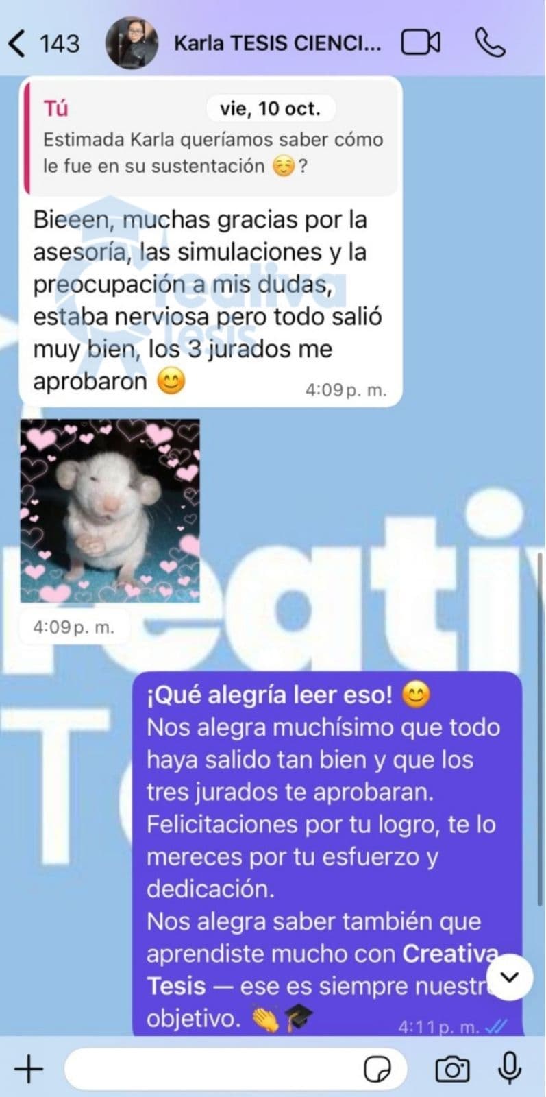 Chat de WhatsApp con Karla Q.